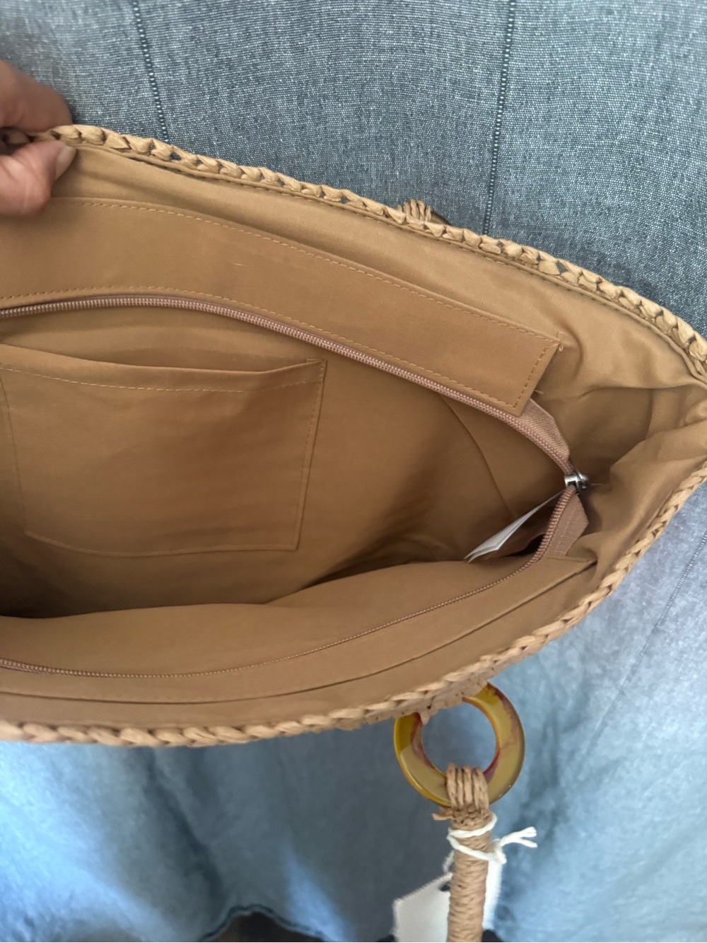 Woven Straw Tote Bag in Natural Tan - Lightweight Summer Carryall - Picture 2 of 2